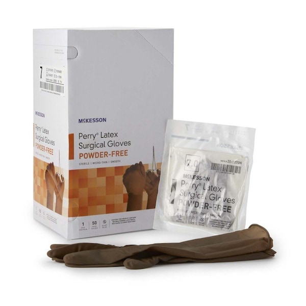 Mckesson Perry, Disposable Gloves, 5.5 mil Palm, Latex, Powder-Free, 7, 400 PK, Brown 20-1370N - main